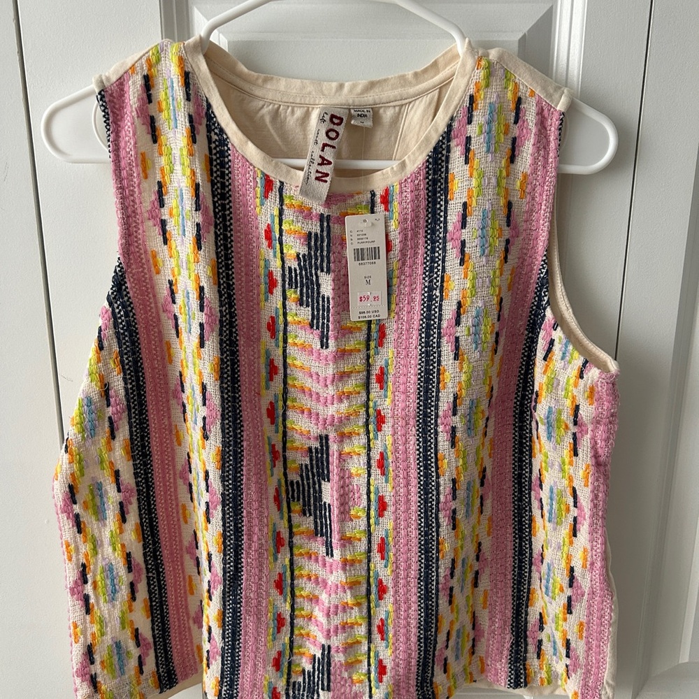 Dolan Pink Yellow Embellished Boxy Tank Top